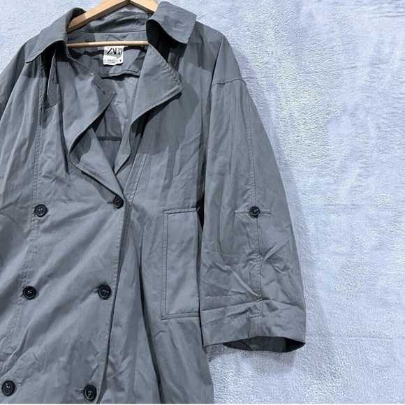 Zara Trench Coat Jacket OverSized Gray Double Breasted Size M - Picture 8 of 10